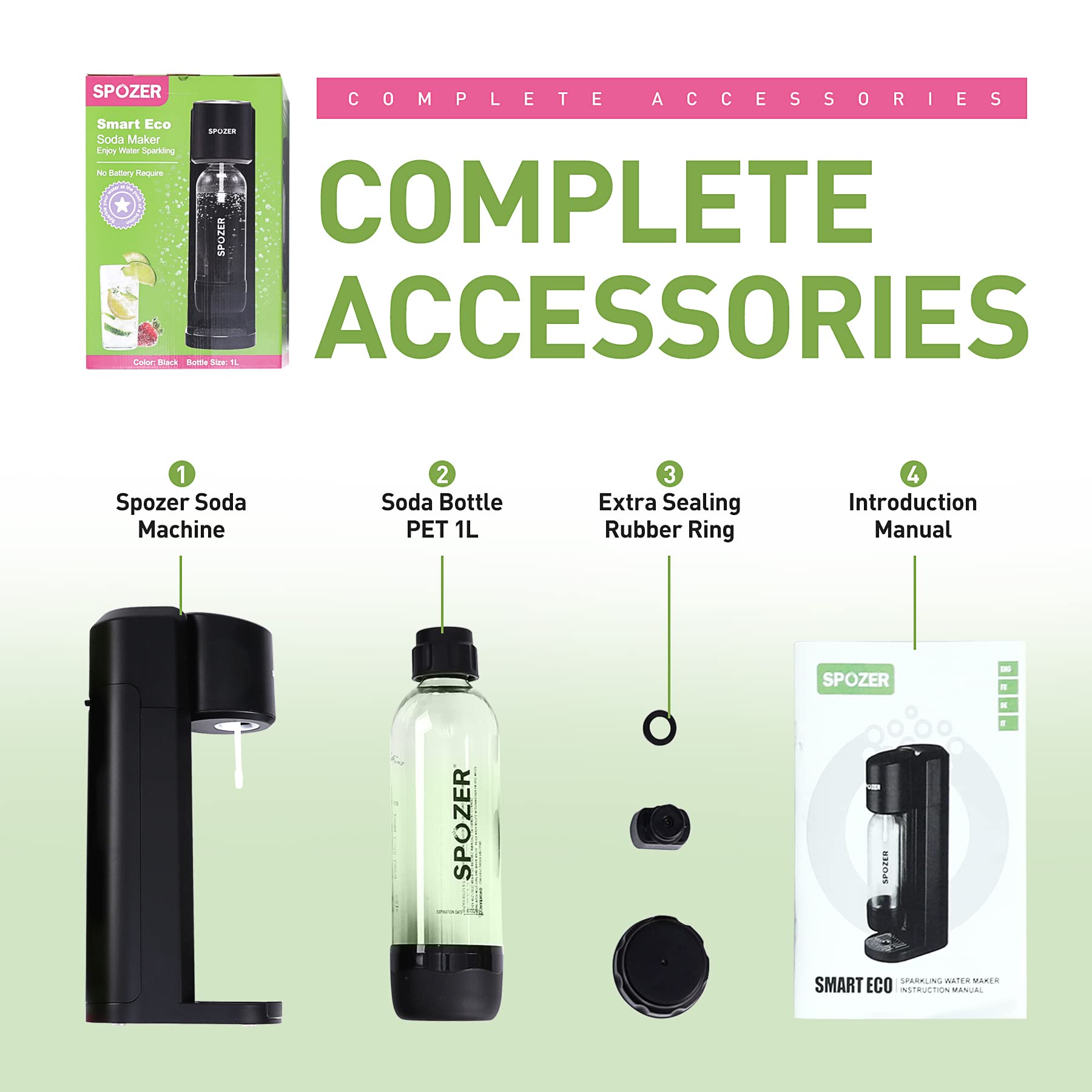Sparkling Water Maker, Soda Maker with 1L Carbonating Bottle, Fizzy Water Maker, Compatible with All Screw-in 60L CO2 Cylinders (NOT Included)