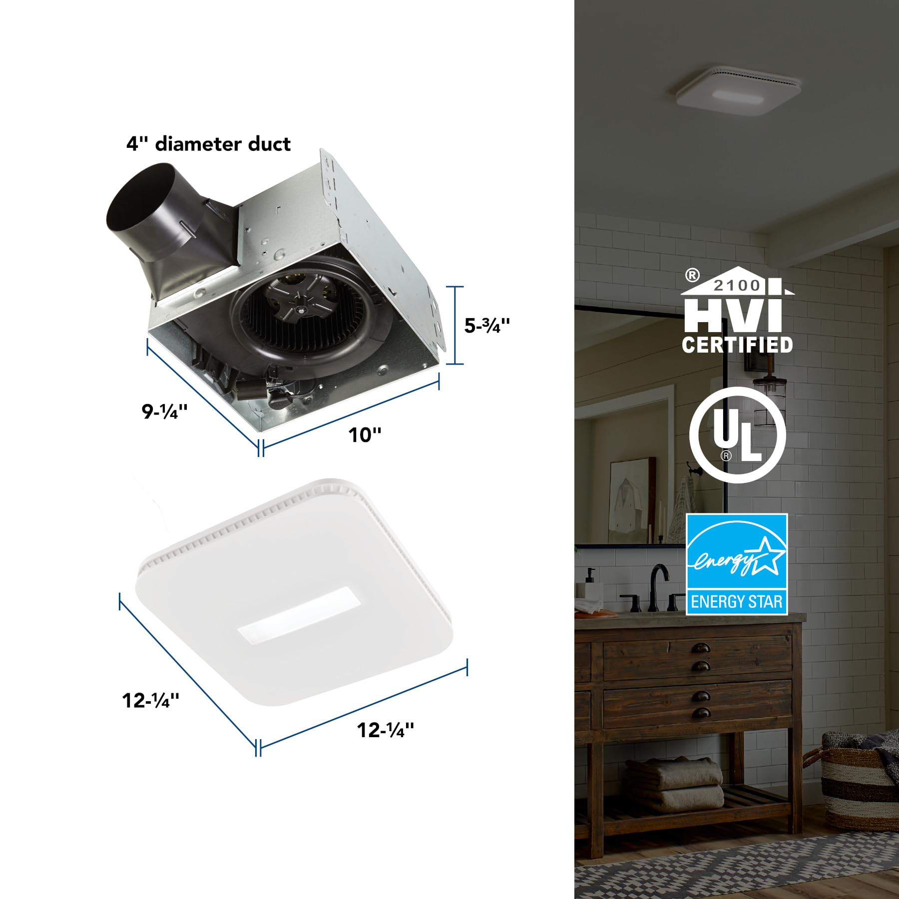 Broan-NuTone CleanCover, 110 CFM AER110CCTK Bathroom Exhaust, 1.0 Sone, with Selectable CCT LED Light, Energy Star Bath Fan, White