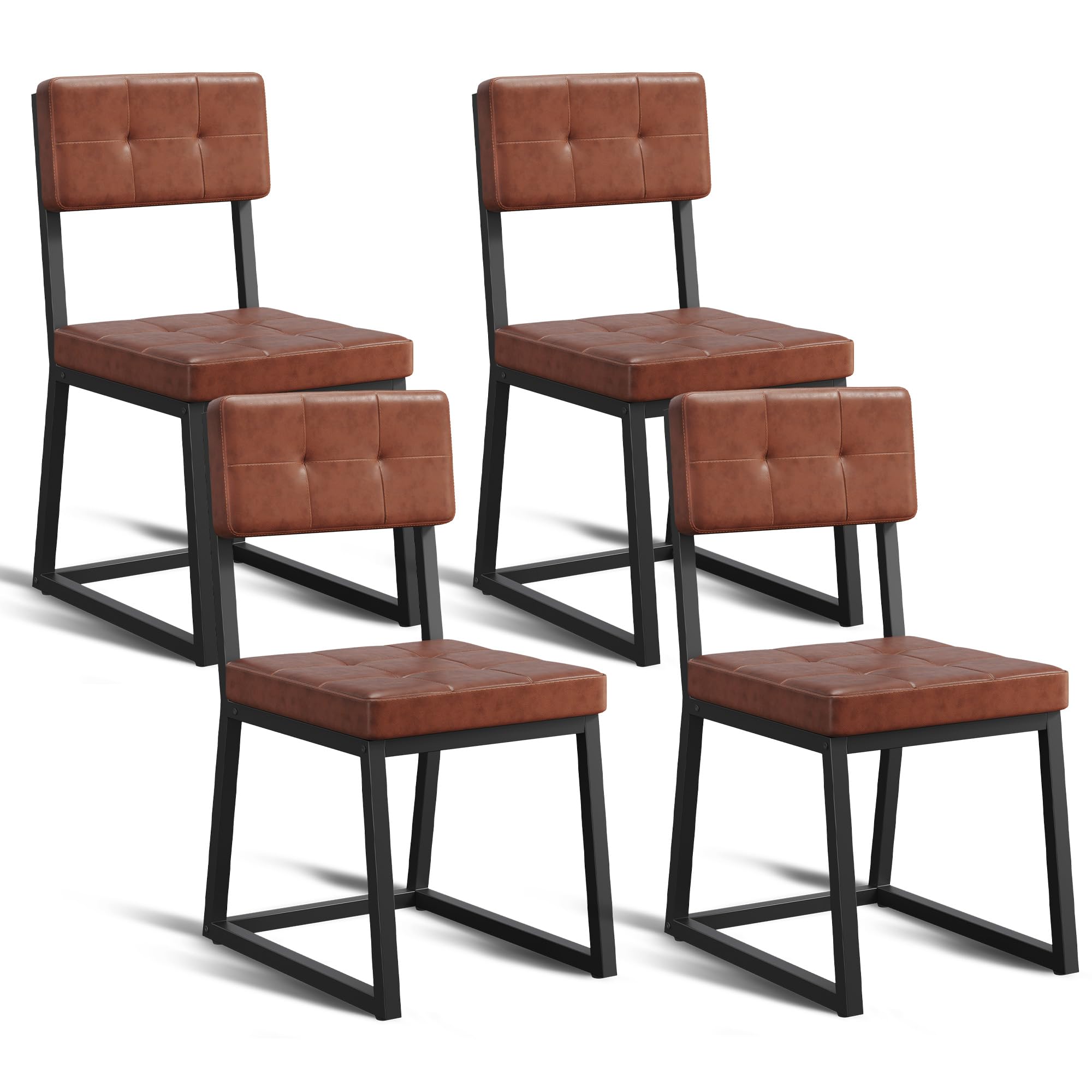 Photo 1 of DWVO Modern Dining Chairs Set of 4 Brown Upholstered Kitchen Chairs with Faux Leather Cushion Seat and Heavy Duty Metal Leg for Kitchen Living Room Restaurant, Brown