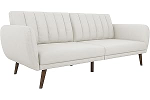 Novogratz Brittany Sofa Futon, Premium Linen Upholstery and Wooden Legs, Grey Linen
