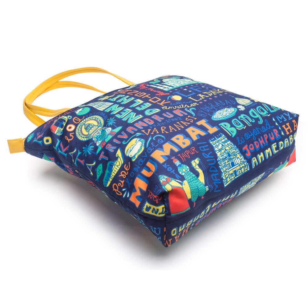 chumbak travel diaries women's polyester navy blue tote bag