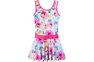 BAOHULU Girls Swimsuit One Piece UPF 50+ Floral Skirted Bathing Suit Modest Beach Swim Dress 3-11 Years