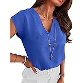 ANRABESS Women Tops Cap Sleeve Dressy Casual V Neck Shirts 2026 Summer Business Work Blouses Outfits Trendy Spring Clothing