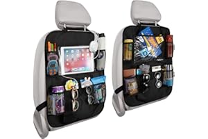 Reserwa Car Backseat Organizer 2 Pack Waterproof and Durable Car Seat Organizer Kick Mats Muti-Pocket Back Seat Storage Bag with Touch Screen Tablet Holder to Organize Toy iPad Bottle Snacks Books