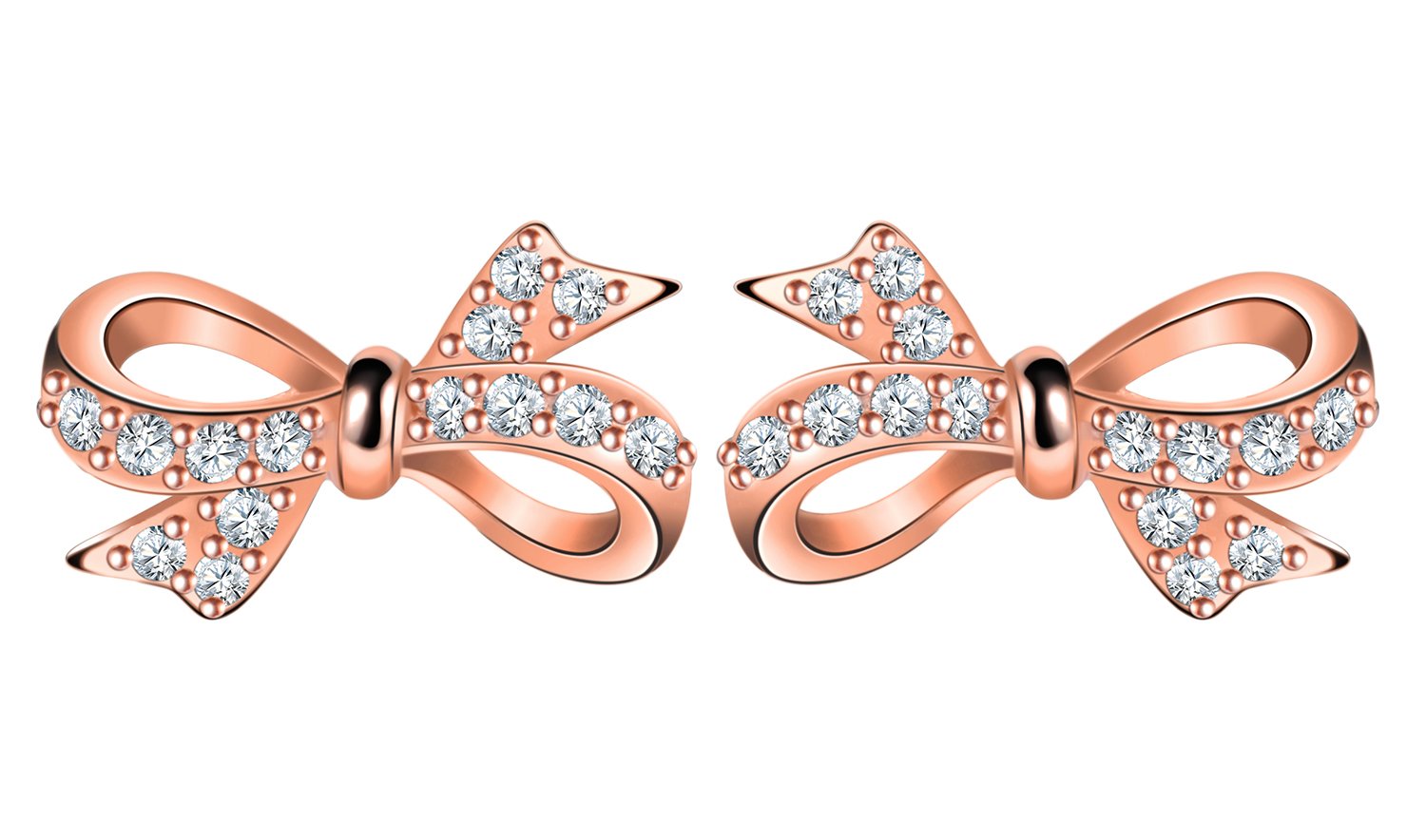 Infinite U Girl's 925 Sterling Silver Cubic Zirconia Butterfly Bow Stud Earrings, Rose Gold Plated