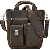 TIDING Full Grain Leather Messenger Shoulder Bag for Men Vintage Crossbody Bag Work Business Travel Handbag fits 11" Tablet