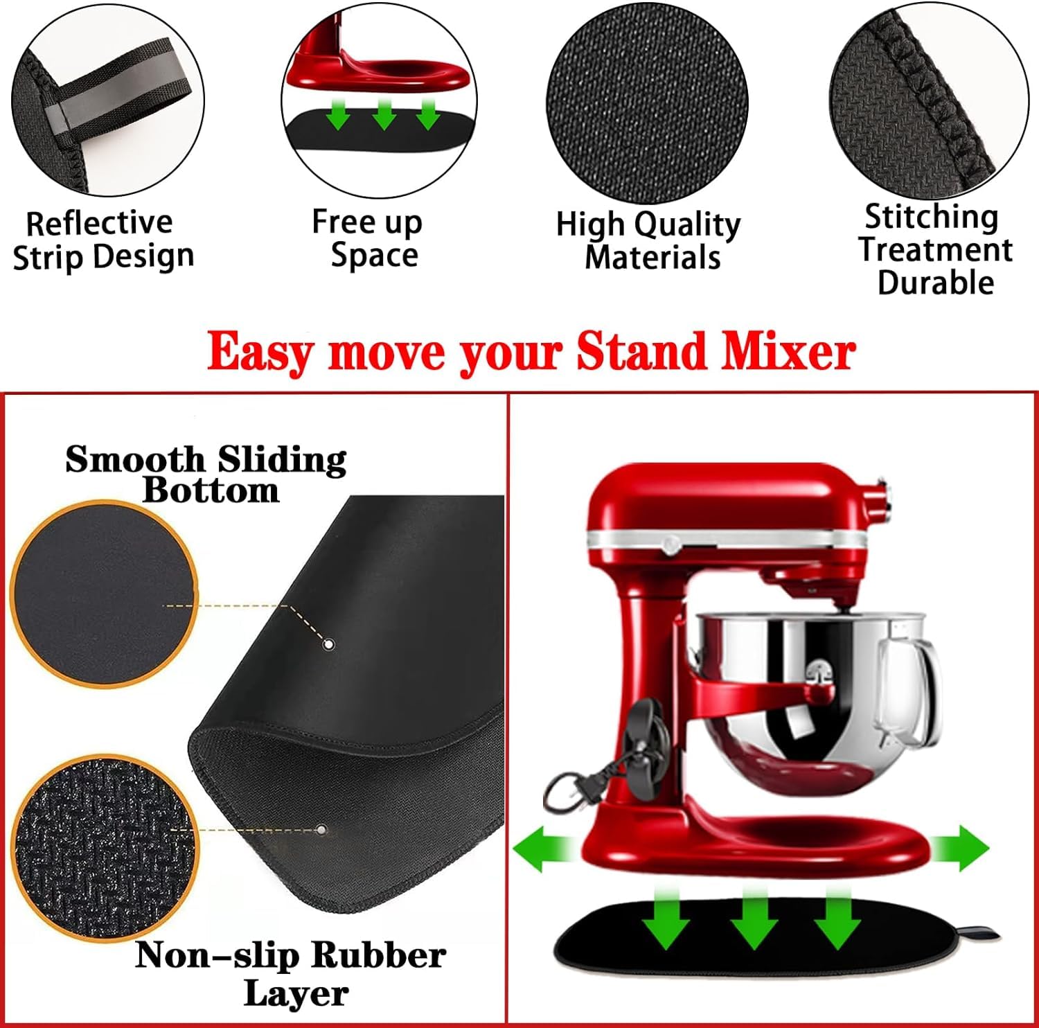 Sliding Mat for Kitchen aid 5-8 Qt Bowl-Lift Stand Mixer,Mixer Mover Slider Mat Pad with 4 Pack Cord Organizers for Appliances,Heat Resistant Mat For Appliance,Kitchen aid Mixers Accessories.