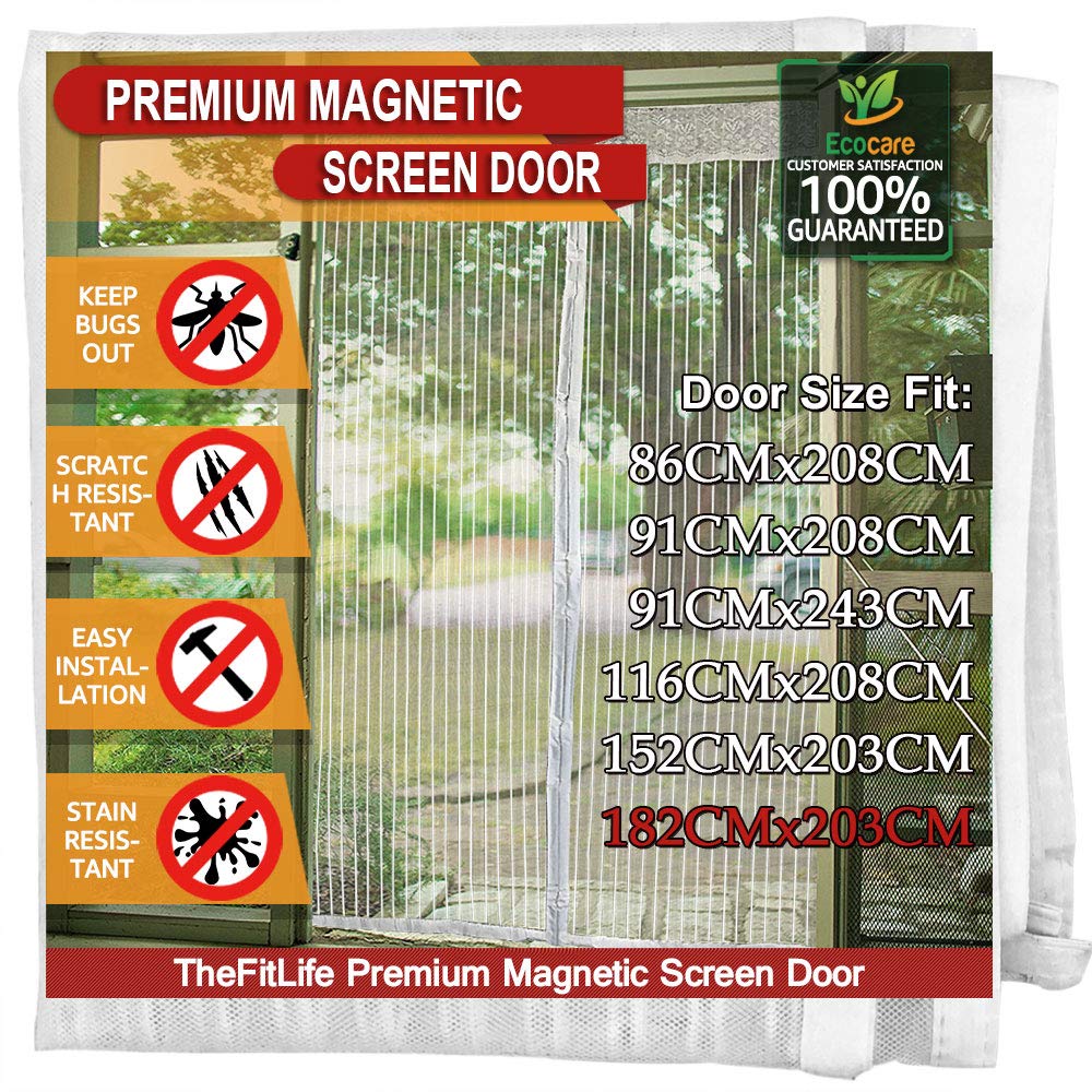 TheFitLife Magnetic Fly Screens for Doors - Heavy Duty Mesh Curtain with Full Frame Hook and Loop Powerful Magnets That Snap Shut Automatically