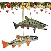 3D Fishing Ornament for Christmas Tree 6inch Fish Animal Ornaments Valentine's Day Ornaments Hanging Decoration for Fishermen Angler Fishing Lover Keepsake Birthday Present(Brook Trout and Salmon)