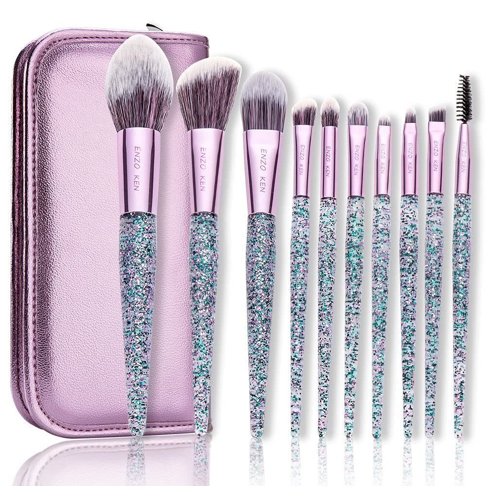 ENZO KEN Glitter Makeup Brushes Set with Case, Vegan Makeup Brush Set Professional, Colorful Cosmetic Brushes, Make up Brush Vegan, Make up Brush Set Professional. Purple — image 1