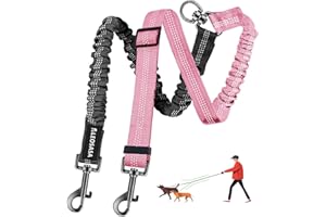 LEOSASA Double Dog Leash - 360°Swivel Tangle Free Splitter Attachment, 2 Dogs Multi-Functional Leashes, Dual Rope for Outdoor Walk Train Small Medium Large Two Pet, Pink