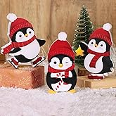 3pcs Penguin Christmas Decorations for Office Desk Wood Penguins Figures Winter Holiday Decorations for Shelf Mantel Tabletop Counter Door Frame (Penguin)