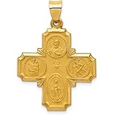 14k Yellow Gold Four-Way Cross Pendant for Women with Sacred Heart, Virgin Mary, and Saint Medals - Catholic Christian Faith Necklace, Religious Jewelry Charm, Spiritual Devotional Accessory
