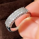 925 Sterling Silver Shiny Full Diamond Gemstone Ring Cubic Zirconia Rings CZ Diamond Multi Row Ring Eternity Engagement Wedding Band Ring for Women (US Code 7)