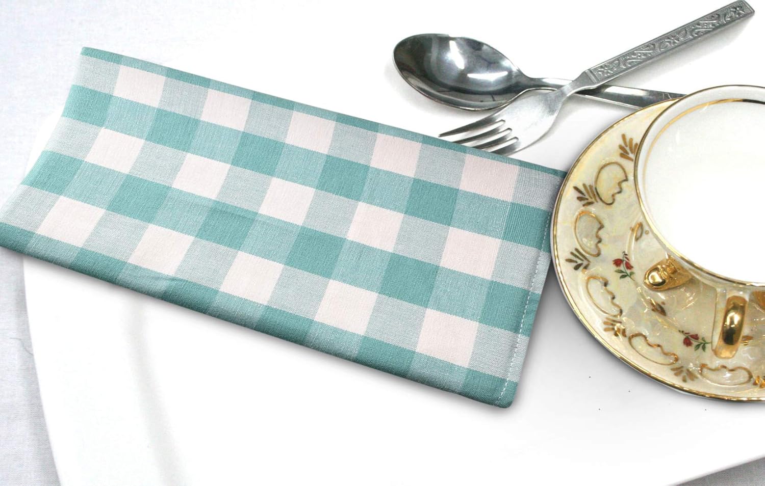 Urban Villa Dinner Napkins, Everyday Use, Premium Quality, 100% Cotton, Set of 12, Size 20X20 Inch, Aqua/White Over Sized Cloth Napkins with Mitered Corners, Ultra Soft, Durable Hotel Quality: Kitchen & Dining
