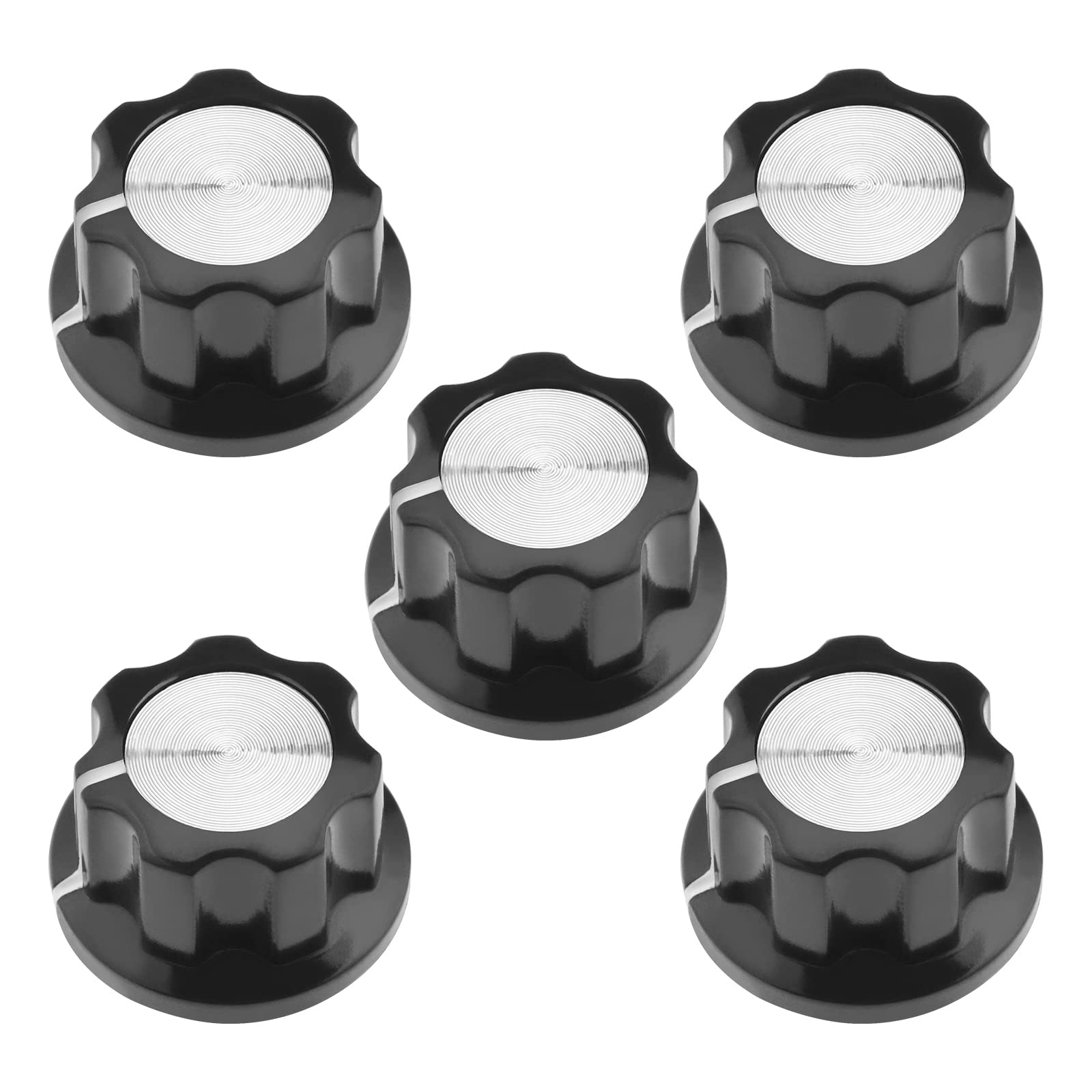 eMagTech 5-Piece Silver Tone Potentiometer Knobs for 6mm Shaft Guitar Pedal & Amplifier Control Knobs - 23mm Top Diameter