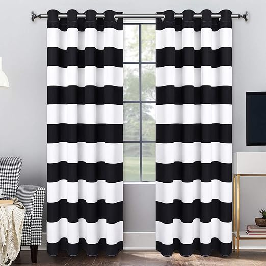 Amazon Com Yastouay Stripe Window Curtain Striped Room Darkening