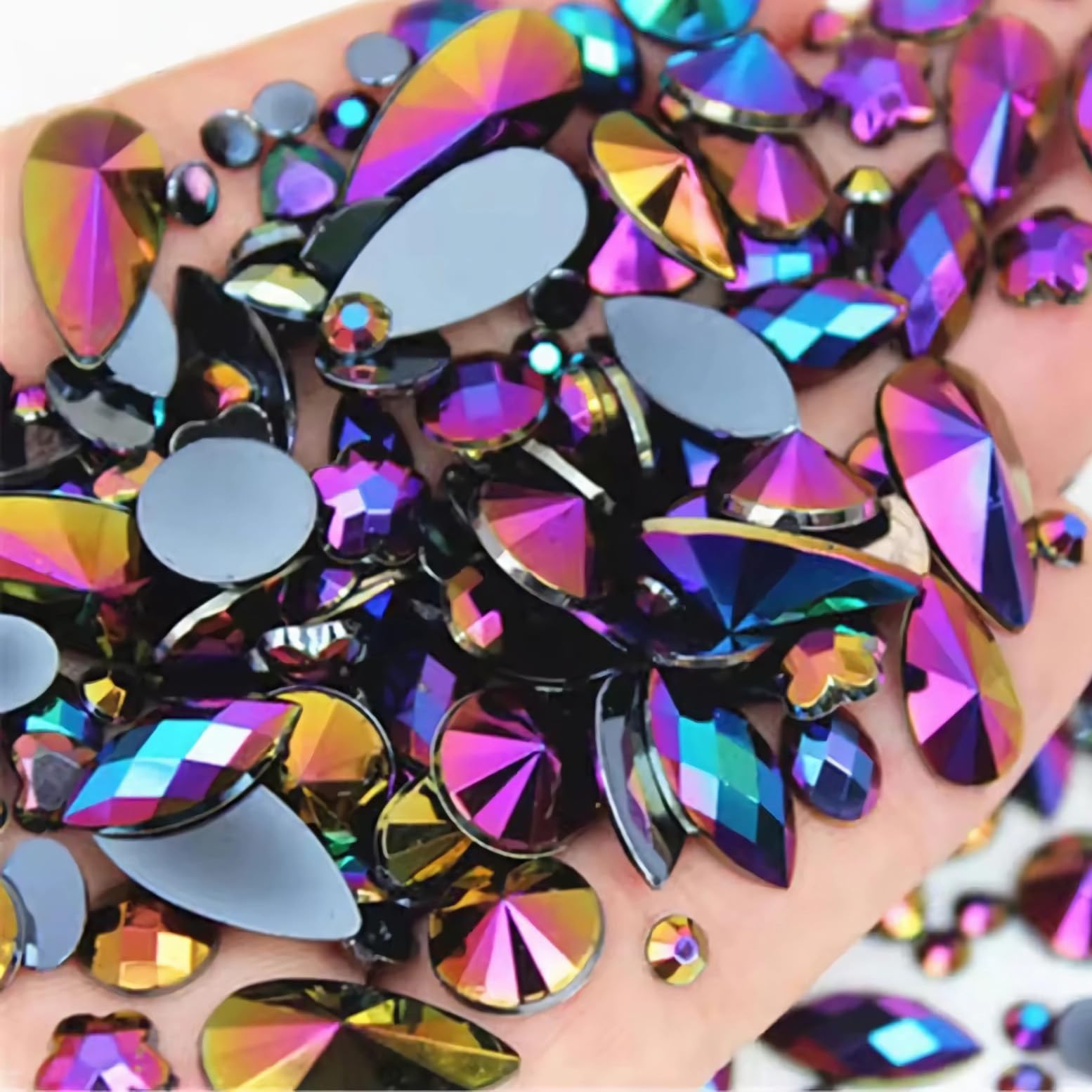 Photo 1 of 1000pcs Craft Gems Jewels, Flatback Acrylic Rhinestones for Halloween Pirate Party, Costume Making, Cosplay, Clothes, Nail Crafting Embellishments Gems Decorations (Black AB)