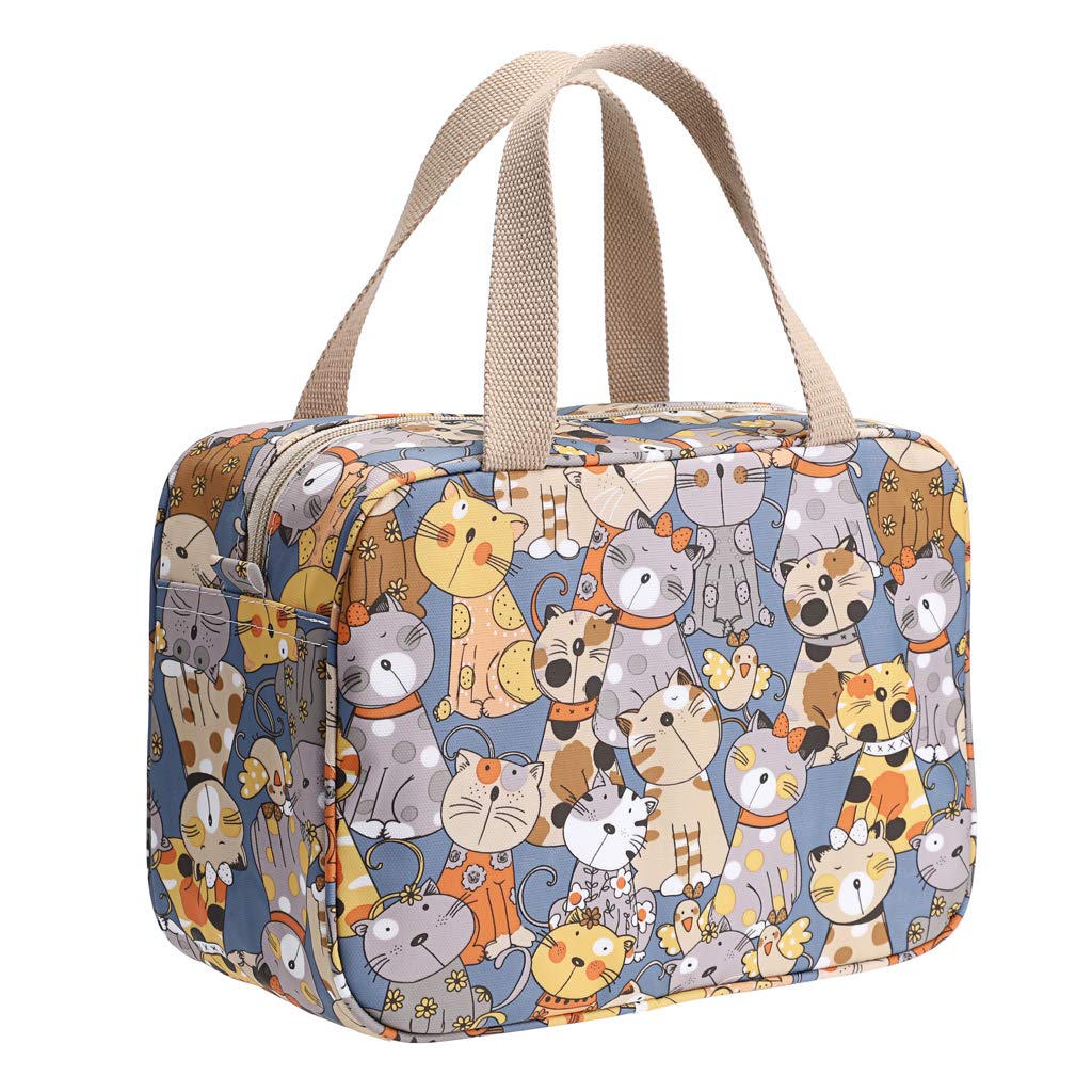 IGNPION Woman Large Travel Toiletry Bag Waterproof Wash Bag Make up Organizer Bag Cosmetic Bag Swimming Gym Bag(Greyish Blue Cat)