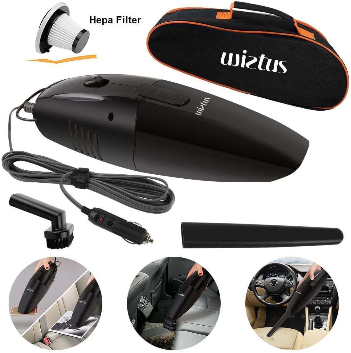 Car Vacuum Cleaner,Wietus12 Volt, 12-volt 75W 2800-3000PA 14.8 FT(4.5M) Power cord Portable Handheld Car Vacuum Cleaner/ Cleaner Dustbuster Hand Vacuum with a Portable Pouch
