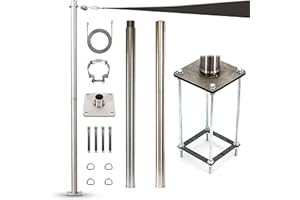 Royal Shade 8ft Stainless Steel Pole, Heavy Duty with Base Plate & Height Adjustable Mounting Clamp T - Easy Installation Sun Shade Sail Post, Canopy Pole, Fence Post - Outdoor, Garden, Backyard
