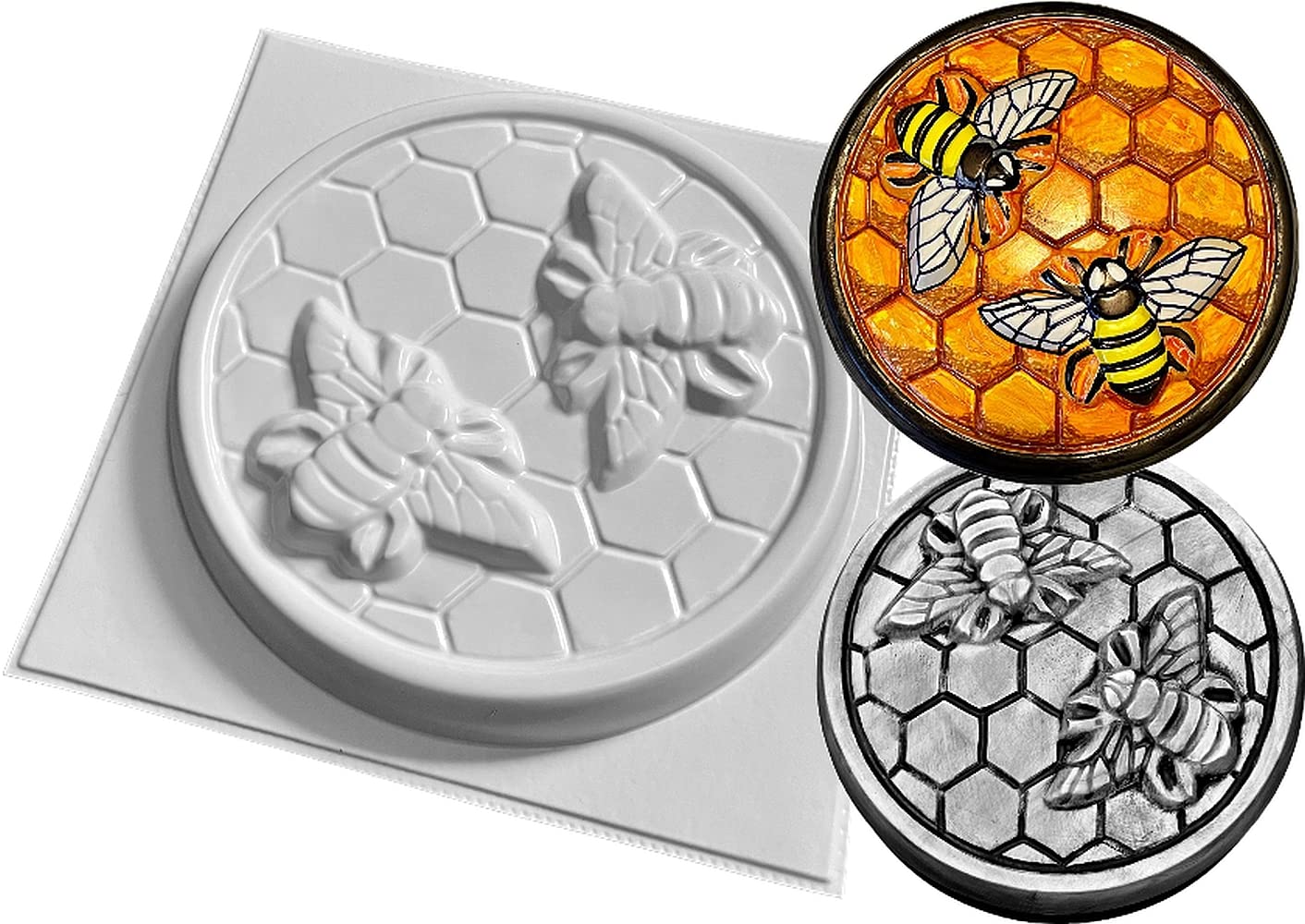 Honey Bees on Honeycomb Garden Concrete or Plaster Plaque Mould Stepping Stone Mold