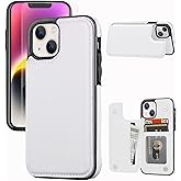JOYAKI Wallet Case Compatible with iPhone 14, Slim Protective case with Card Holder,Premium PU Leather Kickstand Card Slots Case with a Screen Protective Glass for iPhone 14(6.1")-White