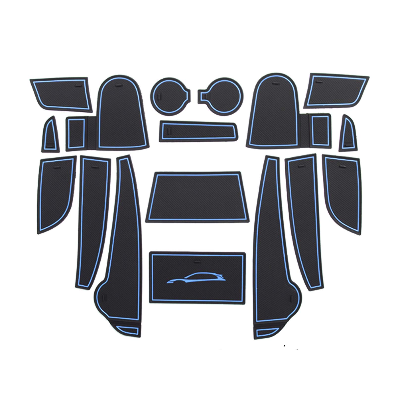 LFOTPP Compatible with Hyun-dai Kona SUV N Line/Kona Hybrid 2018-2020 Non-Slip Rubber Mats for Centre Console, Armrest Storage, Cup Holder, Door Slot, Car Accessories Mat, Pack of 19 (Blue)