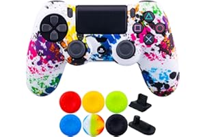 9CDeer 1 Piece of SiliconeTransfer Print Protective Cover Skin + 6 Thumb Grips & Dust Proof Plugs for PS4/Slim/Pro Controller Graffiti