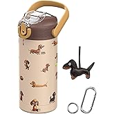 MYFOREST 14oz/400ml Insulated Kids Water Bottle, Odor-Free Surgical Grade Liner, Dishwasher-Safe, Name Spot, Soft Sipper, Gift for Dog Person (Dachshund)