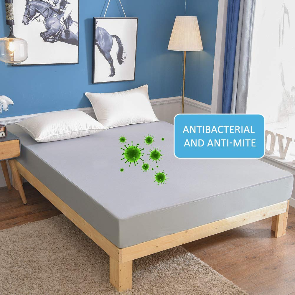 MH MYLUNE HOME Waterproof Mattress Protector Breathable Mattress Pad Cover Stretches up to 13inches Deep Pocket (Gray, Full)