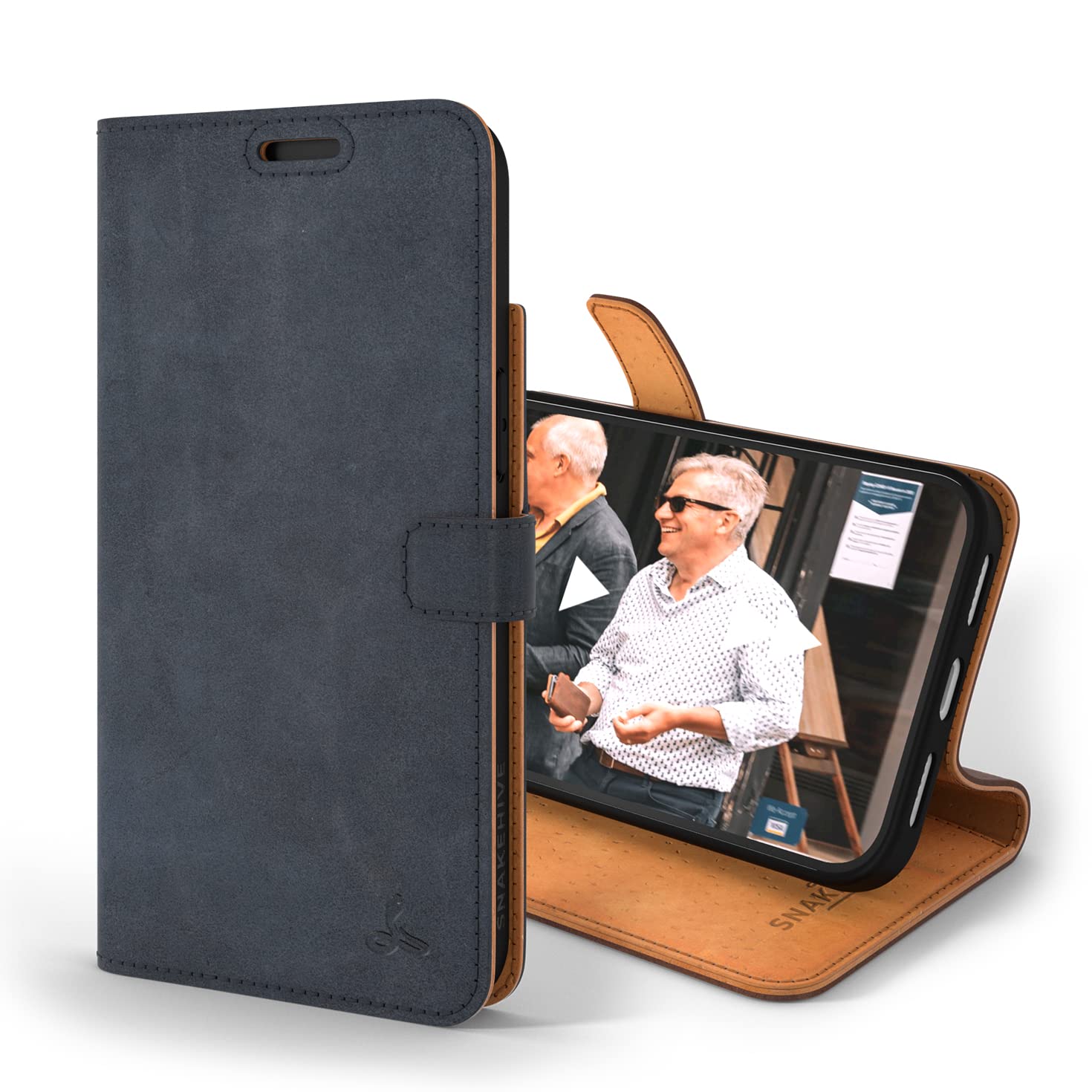 Snakehive Leather Wallet for iPhone 14 | Genuine Leather Wallet Phone Case with Card Holder | Flip Folio Case/Cover with Stand | Compatible with iPhone 14 | (Navy)