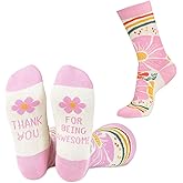 InnoBeta Thank You Socks Appreciation Gifts for Women, One Size Crew Socks for Coworker Therapist Employee Friends Teachers - Thank you for being awesome