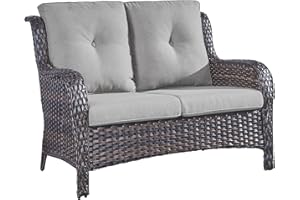 Belord Outdoor Loveseat Small Patio Furniture 2 Seater Sofa Brown Wicker Couch Rattan Settee for Single-Family House