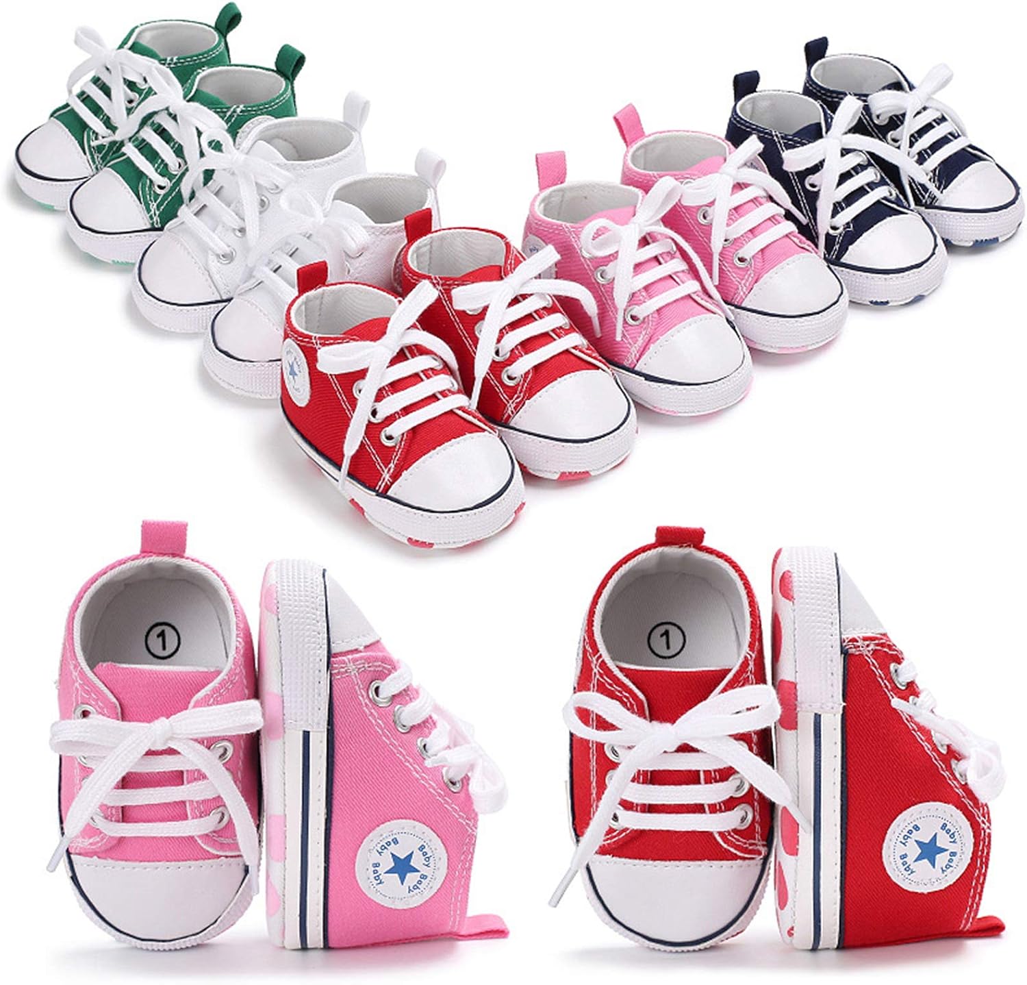  | Antheron Baby Girls Boys Canvas Shoes Soft Sole Toddler First Walker Infant High-Top Ankle Sneakers Newborn Crib Shoes | Sneakers