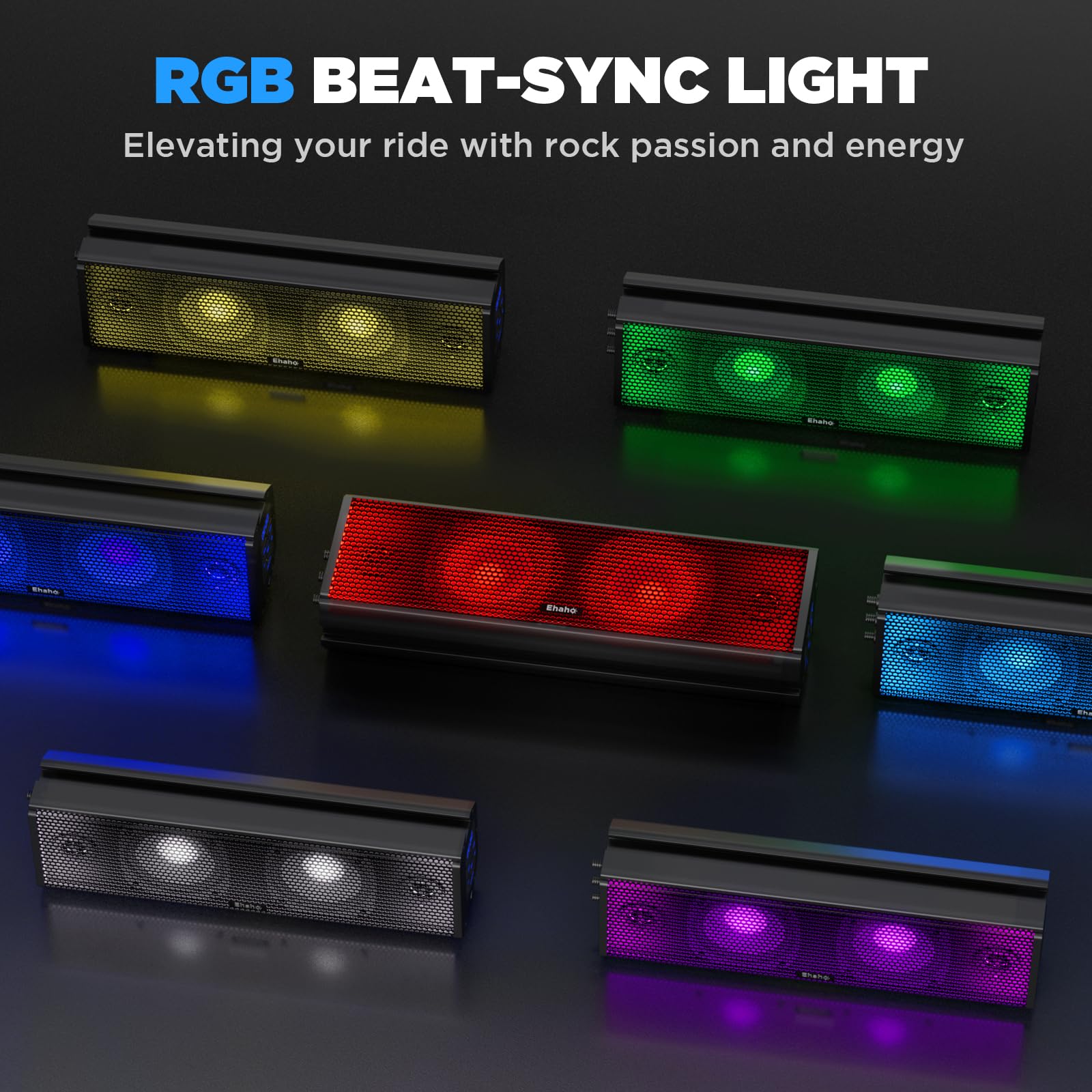 Ehaho 17 Inch UTV Sound Bar, ATV SoundBar Bluetooth with RGB Lighting, IP66 Waterproof Golf Cart Sound Bar, Amplified Powersports SXS SoundBar, UTV Speakers Compatible with Polaris RZR Can-Am (MT4100)