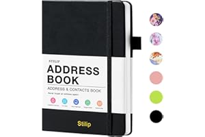 Stilip Address Book with Alphabetical Tabs - Large Print Hardcover for Organizing Contacts, Handy Size Small Address Book for All Your Important Information in One Place - Black