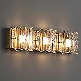 Tribesigns Vanity Light Fixture with Crystal Glass Shades, Gold Finish, 3-Step CCT Selectable (3000K/4000K/5000K), E26 Base, 