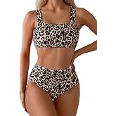 Fanuerg Women's High Waisted Bikini Sets Wide Straps Two Piece Swimsuit Floral Print Bathing Suits