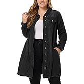 Agnes Orinda Women's Plus Size Denim Jacket Casual Long Distressed Button Up Pockets Jean Jackets Fall Outfits
