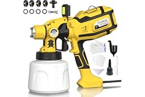KORKIE Paint Sprayer-1250W HVLP Electric-Spray-Paint-Gun with 5 Nozzles & 3 Spray Patterns, Adjustable Flow Control, 1400ml Container & Cleaning Tools, for House Painting, Fences, Cabinets, Walls etc.