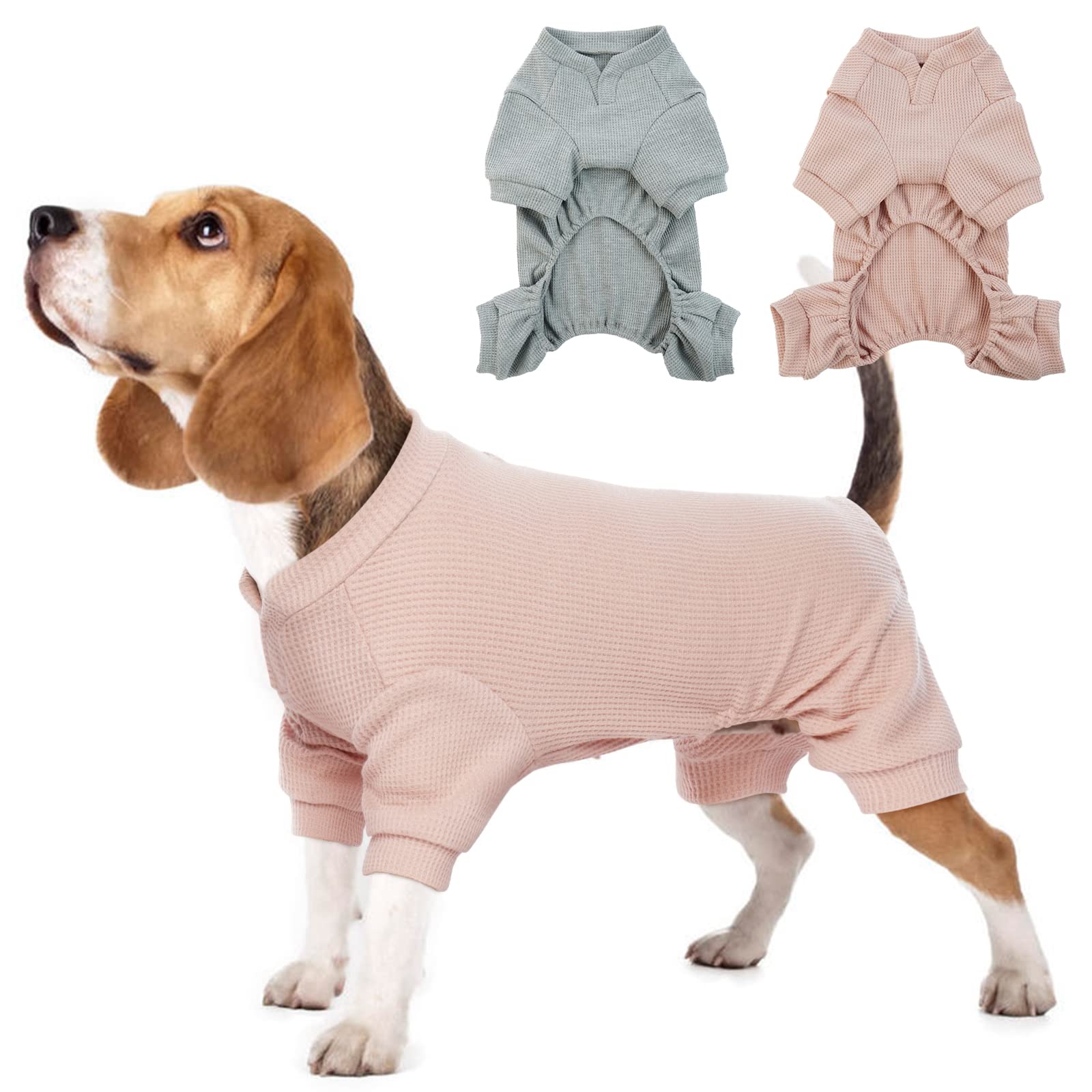 Hjumarayan Dog Surgery Recovery Suit - Stretchy Pyjamas with Legs for Male Dogs, Body Suit After Surgery - Pink Baby Grow for Italian Greyhound, Slim French Bulldog (M)