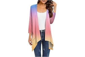 HPJKLYTR Kimono Cardigan 3/4 Sleeve Cardigan for Women,Plus Size Gradient Open Front Lightweight Summer Cardigan With Pocket