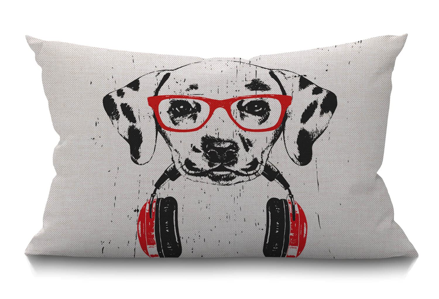 BGBDEIA Cushion Cover Dalmatian Funny Animal Puppy Wearing Hip Hop Headphone Glasses Lovely Pet Rectangular Throw Pillow Cover for Couch Sofa Home Decor Cotton Linen 12x20 Inch 30 x 50 cm