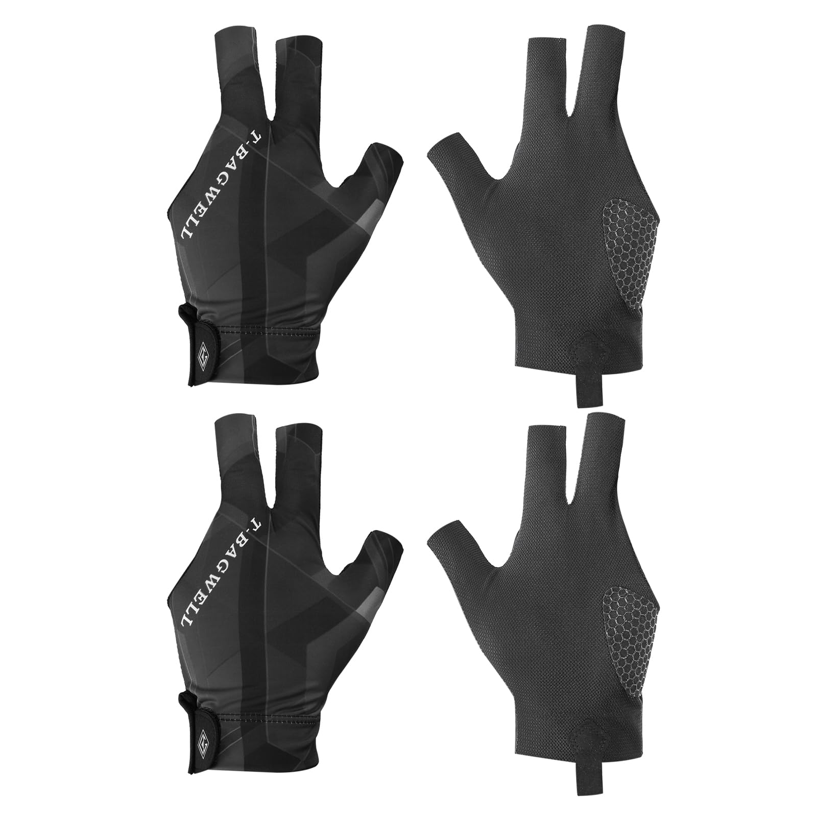 PATIKIL 3 Finger Pool Glove Left Hand, 2 Pcs Billiard Gloves, Black Grey