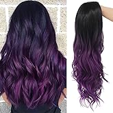 Tseses Ombre Purple Long Curly Wavy Wigs for Women Synthetic Hair Wigs Dark Roots Hair Cosplay Halloween Party Daily for Women Full Wig (Purple)