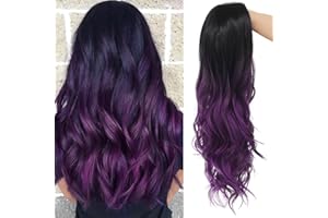 Tseses Ombre Purple Long Curly Wavy Wigs for Women Synthetic Hair Wigs Dark Roots Hair Cosplay Halloween Party Daily for Women Full Wig (Purple)