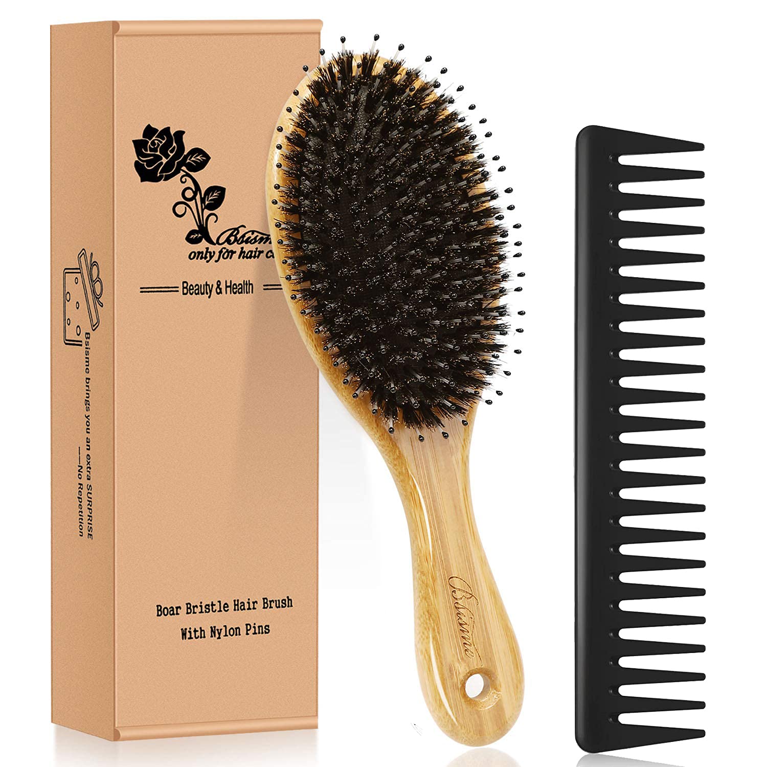 Photo 1 of Hair Brush Comb Set Boar Bristle Hairbrush for Curly Thick Long Fine Dry Wet Hair,Best Travel Bamboo Paddle Detangler Detangling Hair Brushes for Women Men Kids Adding Shine Smoothing Hair