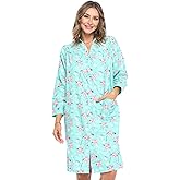 Casual Nights Women's Floral Snap Front Flannel Duster Long Sleeve Lounger Dress