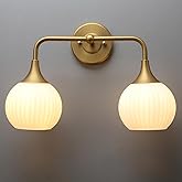 PERMO Double Sconce Antique 2 Light Sconces Vintage Vanity Light with Milk White Ribbed Globe Glass Shade for Bathroom Mirror